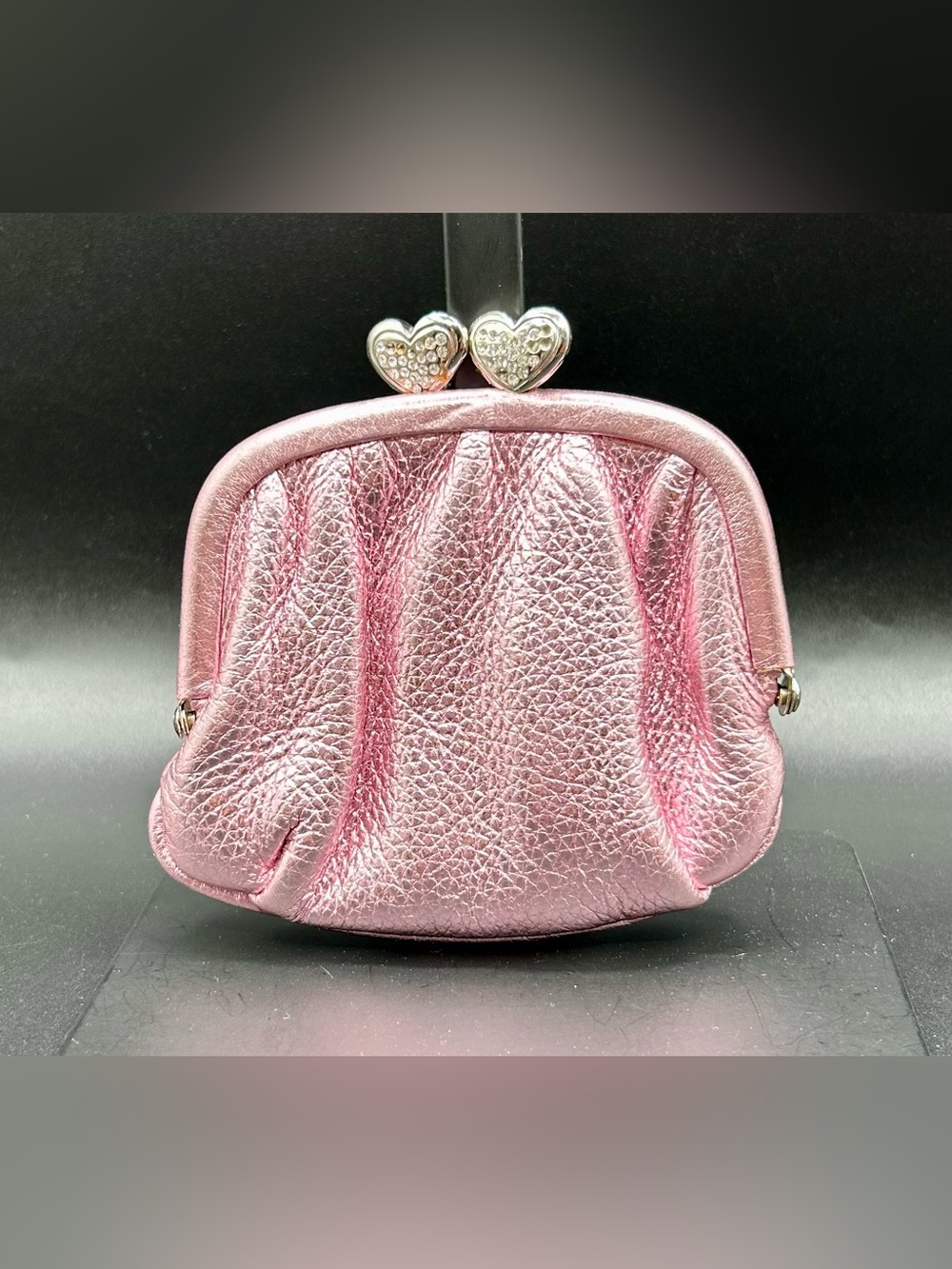 BRIGHTON Metallic Pink Leather Kiss - Lock Coin Purse.